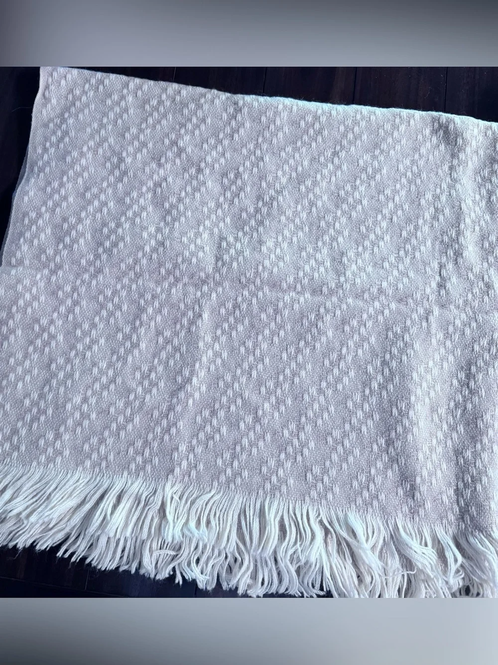 Vintage Pendleton Cream Textured 100% Virgin Wool Blanket with Fringe
